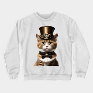 Funny Vintage Victorian Fashion Cyberpunk Gear Steampunk Cat Crewneck Sweatshirt